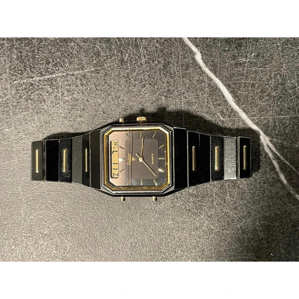 Mens Vintage Black and Gold Pulsar Digital Analog Watch - New Battery